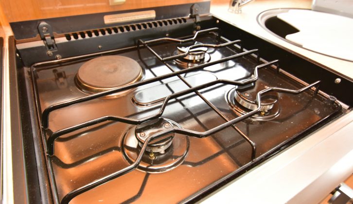 As well as the dual-fuel hob, the galley in this used Swift caravan has a separate oven and grill, plus a microwave