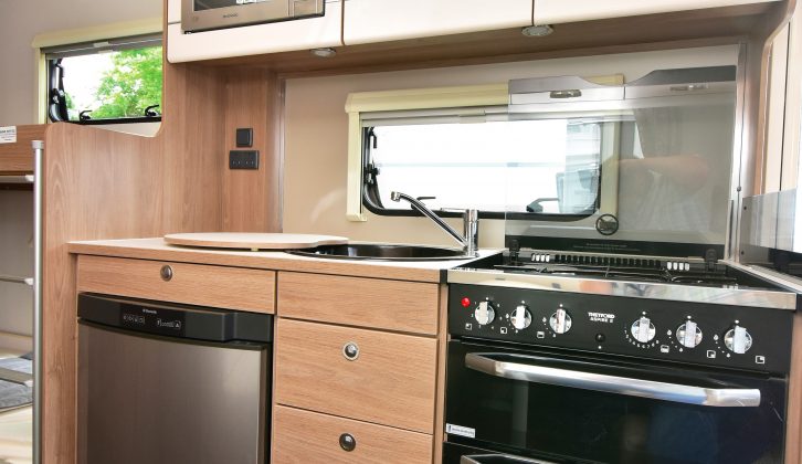 The 586's nearside kitchen should be able to accommodate a family's needs