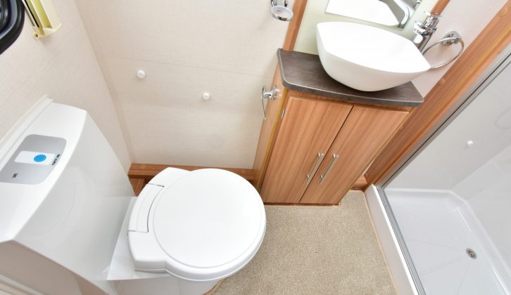 The end washroom is up to the usual standards of Lunar caravans, being spacious and well planned, with an electric-flush Thetford loo and a decent hand basin