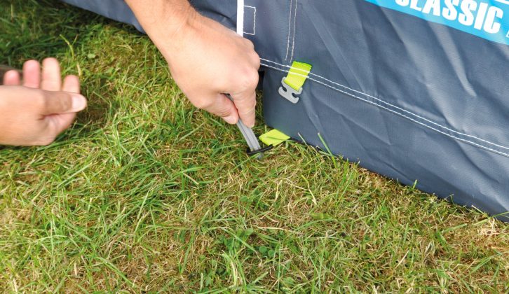 There’s a mixture of plastic and metal pegs, both of good quality – the awning weighs 32kg