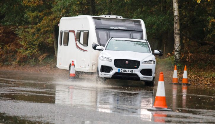 Despite the wet conditions of our tow test, the Jaguar F-Pace was strong, stable and in control of the caravan at all times