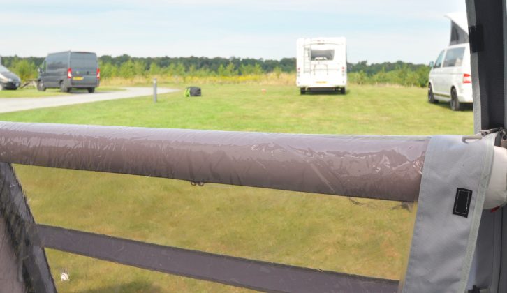 The inflatable roof beam doubles as a verandah bar and works well