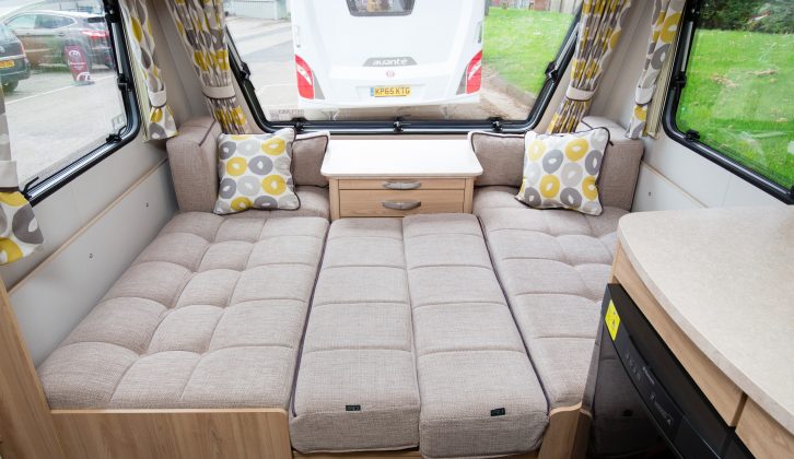 The front make-up double bed measures 1.99m x 1.10m