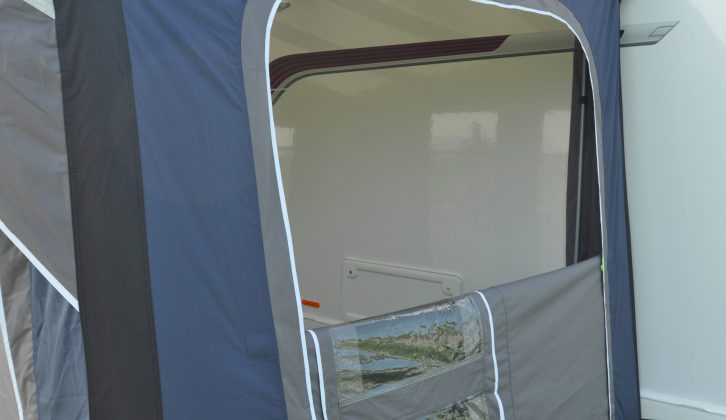 The removable side-door panels
also come with mesh backing – this awning has a fixing height of 235cm-250cm