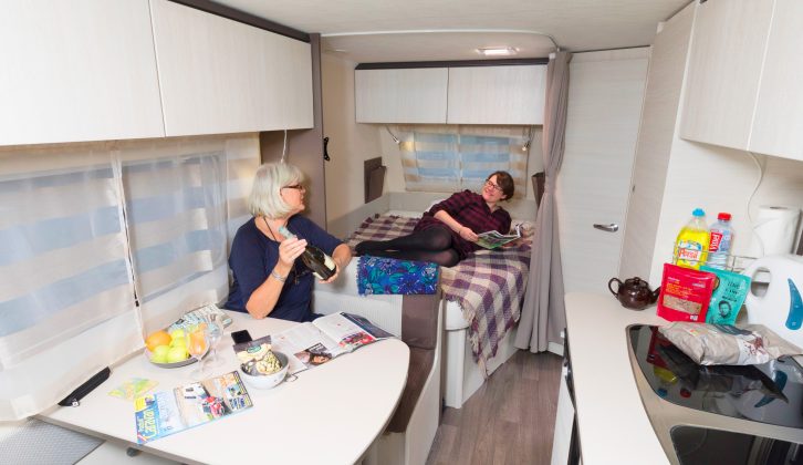 The dinette might be spacious, but to stretch out and relax you may have to use the fixed double bed