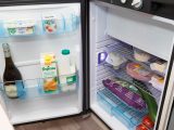 The three-way fridge just has a 85-litre capacity, so it will only hold the basics for a family