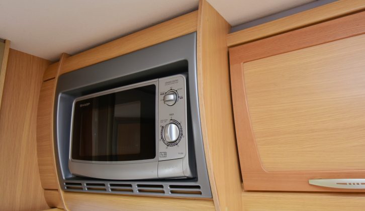 The Abbey's microwave is a quality unit and has a dedicated housing – it looks neater than that in the Bailey caravan