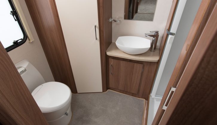 The washroom in the Venus 460/2 is rather smart – apart from that manual-flush cassette toilet!