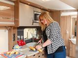 Workspace in the Swift Challenger 635's kitchen is adequate, but we'd have liked more