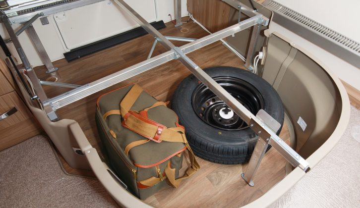 There's a huge, externally accessible space for storage under the bed, even with the spare wheel in place, but don't overload it when towing