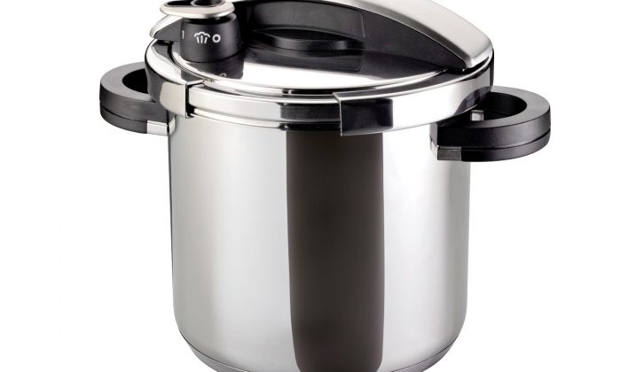 The Raymond Blanc Stainless Steel Pressure Cooker has a 5.5-litre capacity but a surprisingly compact footprint