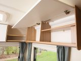 White-faced lockers increase the sense of space and there’s plenty of overhead storage throughout, with three lockers in the lounge and two here over the rear dinette