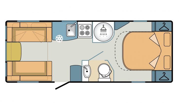 Having a split washroom means you have some floor space, even when the island bed is extended