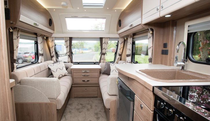 The ‘Stargazer’ rooflight lets daylight flood into the interior, but even at night the inside is nicely lit thanks to spotlights and ambient lighting – this makes it stand out when viewing caravans for sale