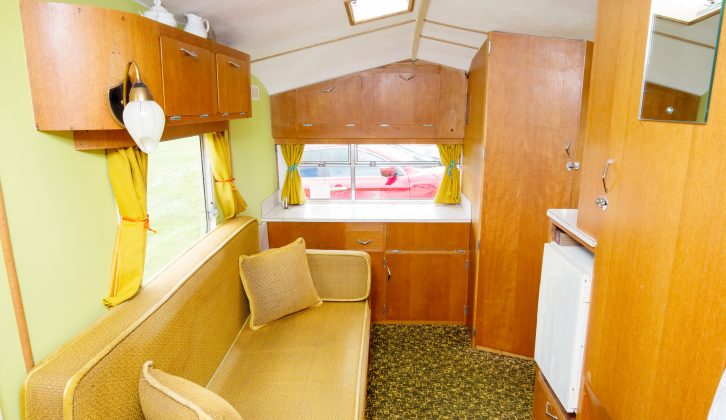 The caravan's rear double bed is made up from the sofa