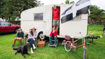 Period accessories for this vintage caravan extend to on-site transport in the form of a classic bicycle