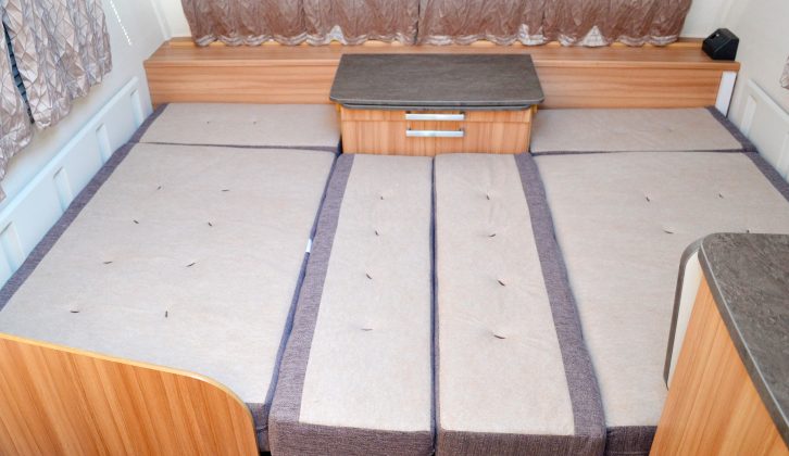 It's easy to put the front make-up double bed together and it measures 2.10m x 1.53m