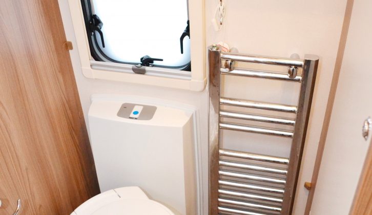 Having an Alde heating system on board means you get the luxury of a ladder-style heated towel rail in the large end washroom
