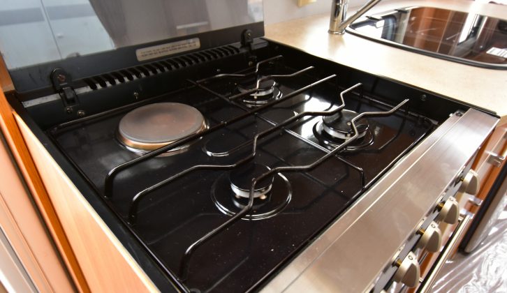 There’s a separate oven and grill and a dual-fuel hob, along with a stainless-steel sink and combined drainer