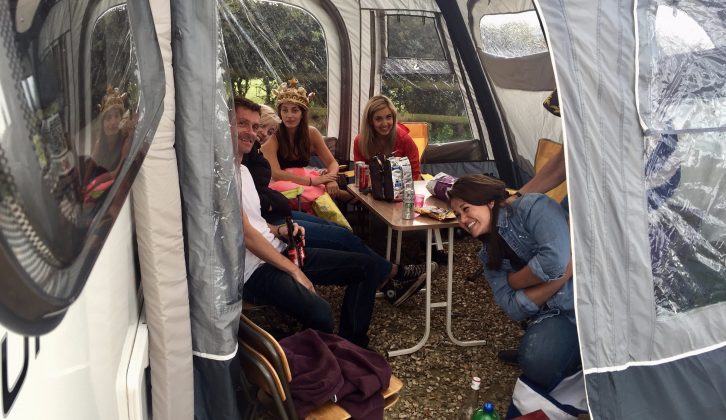 The Vango awning was invaluable, providing much-needed extra space for a party of 10