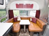 The Airstream's 'Americana' interior scheme includes leather sofas with distinctive stitching