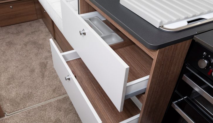 What look like three drawers are actually two, plus a locker, and they provide ample storage in the Bailey Unicorn Madrid