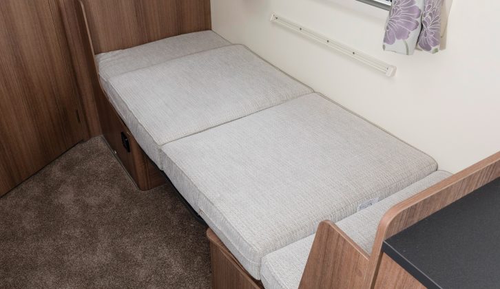 The dinette single is 1.87m x 0.73m – a fourth berth (a bunk over this) is no longer an option