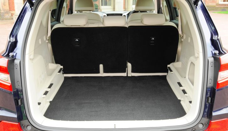 In a five-seat Rexton, boot space with the seats down is 1977 litres, 820 litres with the seats up, measured up to window level.