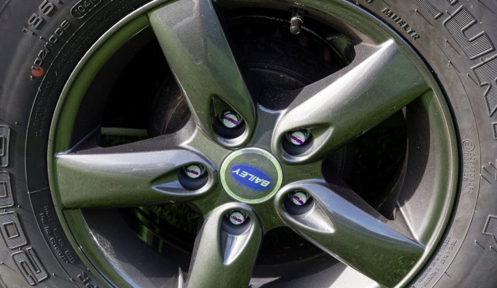 These dark alloy wheels look great and make the GT70 models stand apart from other Bailey caravans