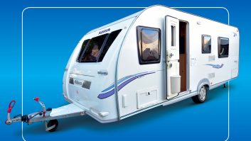 The Adria Adora has a practical design – the large front gas locker and long A-frame are typical of a Continental caravan