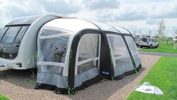 The Kampa Rally Air Pro 390 Plus is 580cm wide, 250cm deep and weighs 33kg