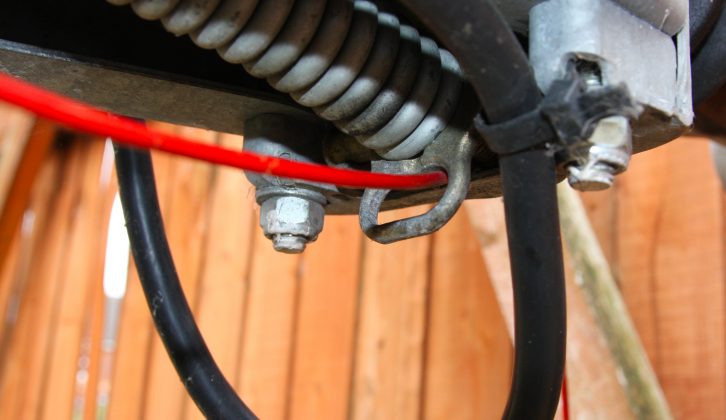Firstly, note how the old breakaway cable is routed to the hitch on your caravan