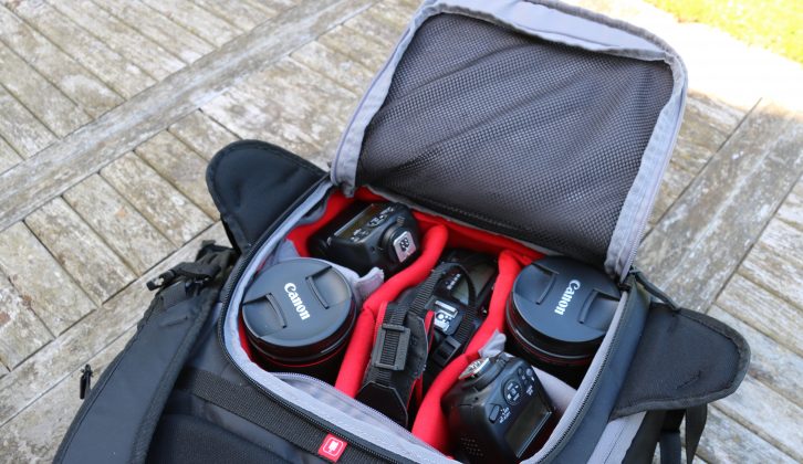 Your photographic equipment is easy to access, via this zipped flap on the back of the camera bag