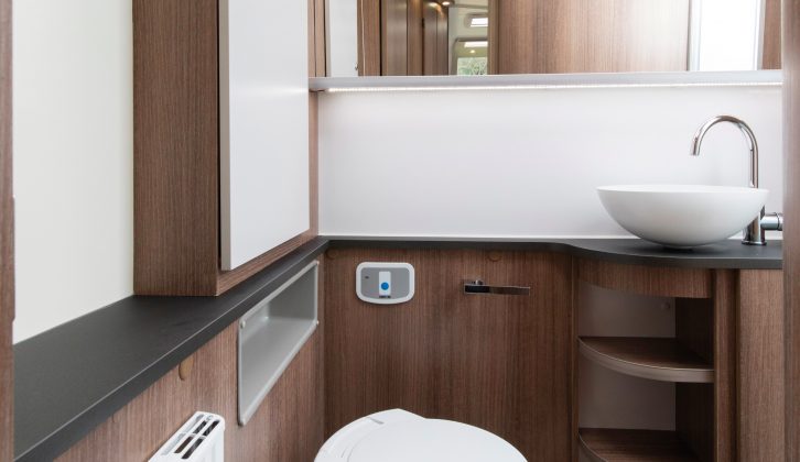 The Alde-heated washroom feels spacious thanks to that huge mirror