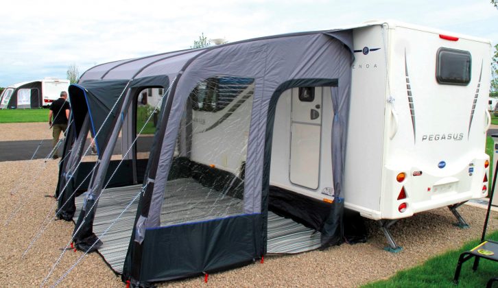 The canopied centre section on the side is the awning's access door
