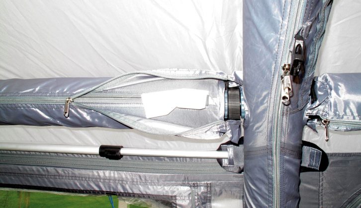 All the awning's outer zips have guttering to allow rainwater to run off