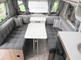 It can be a little tricky to get the freestanding table out, but four can dine in comfort in this new Swift caravan