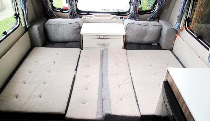 It’s an easy task to pull out the slats if you want to set up the front bed in this Swift caravan