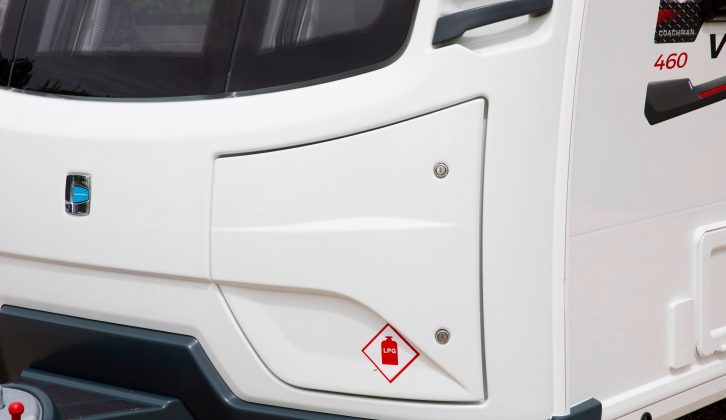 A pair of side-hinged doors replace the usual front locker – this one on the nearside is for your gas bottles