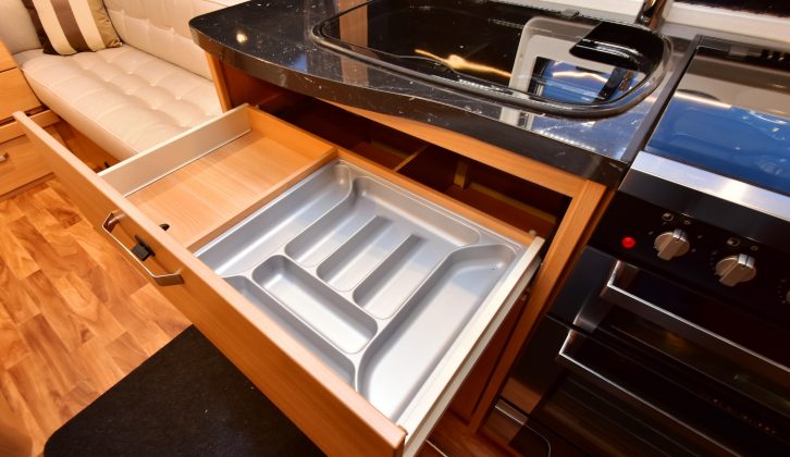 This excellent cutlery drawer is one example of the first-rate storage provision in this Knaus StarClass 480