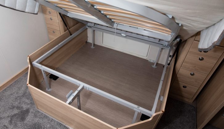 There's a good amount of storage space under the Elddis Avanté 860's island bed, which can be accessed from outside