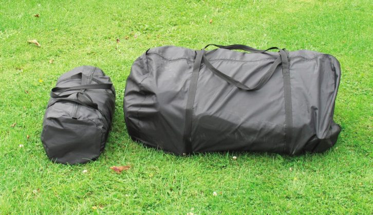 This sizeable awning packs up into a pair of easy-to-handle carriers