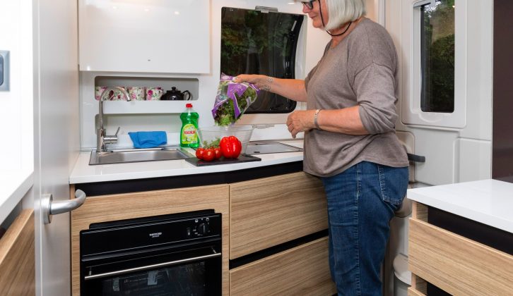 The end kitchen makes the most of the available space – it has a combination oven and grill