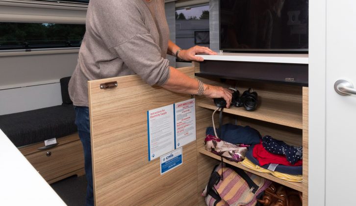There's yet more storage space beneath the fridge in this 2018 Adria caravan