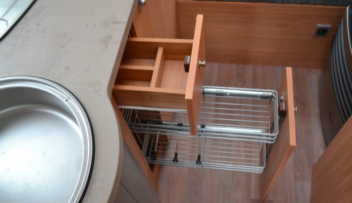 There's also a cutlery drawer and this neat, pull-out racking in the T@B 400 TD's side kitchen