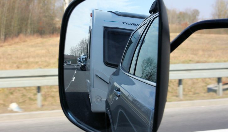 If you are towing a caravan you must be able to see 20 metres behind you and four metres either side of the towed outfit to comply with the law, hence towing mirrors are required