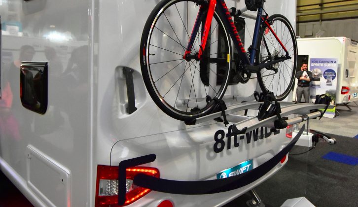 You'll find Thule bike-rack mounts on the rear panel of this 7.98m-long Sprite caravan
