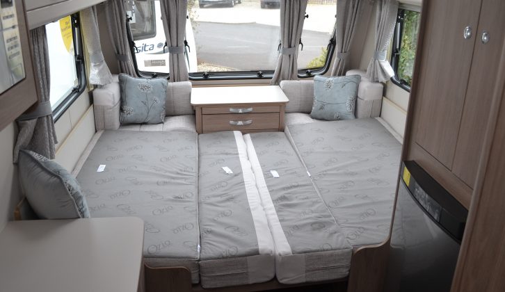 The only bed in the Compass Casita 462 is this make-up double – it's easy to assemble and measures 1.54 x 2.08m (5'1" x 6'10")