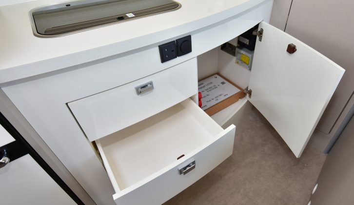 You get a trio of drawers, a cupboard and a mains socket under the worktop