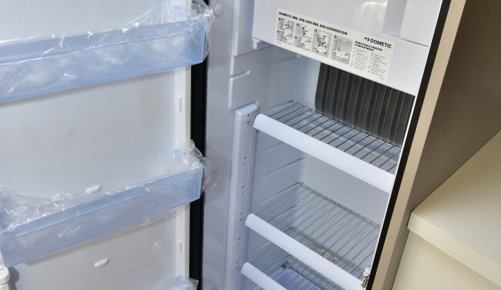 This 146-litre slim Dometic fridge is an option – a 70-litre model is standard